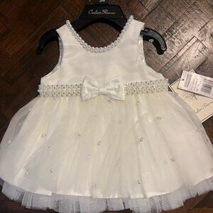 Elegant White Baby Dress with Pearls 3M